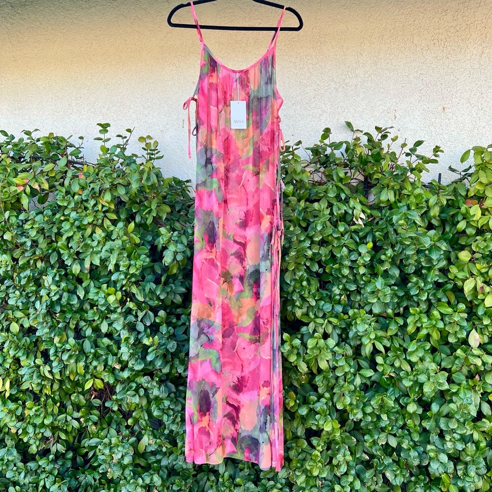 Misa Los Angeles Salome Long Top / Dress w Cutout Ties Floral Chiffon Size L NWT - Picture 6 of 6
